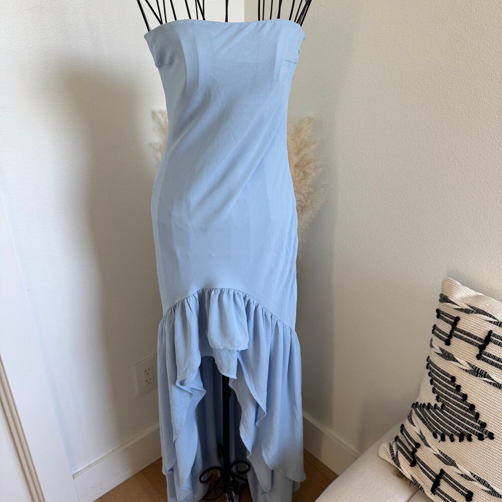 Peppermayo Evander Light Blue Chiffon Strapless High Low Maxi Dress NWT Small - Picture 4 of 13